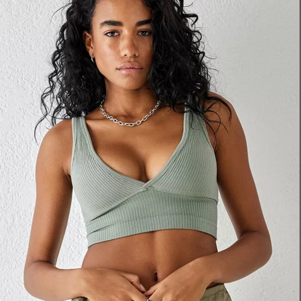 Urban Outfitters Out From Under Drew Seamless Ribbed Vest Top - Light Blue